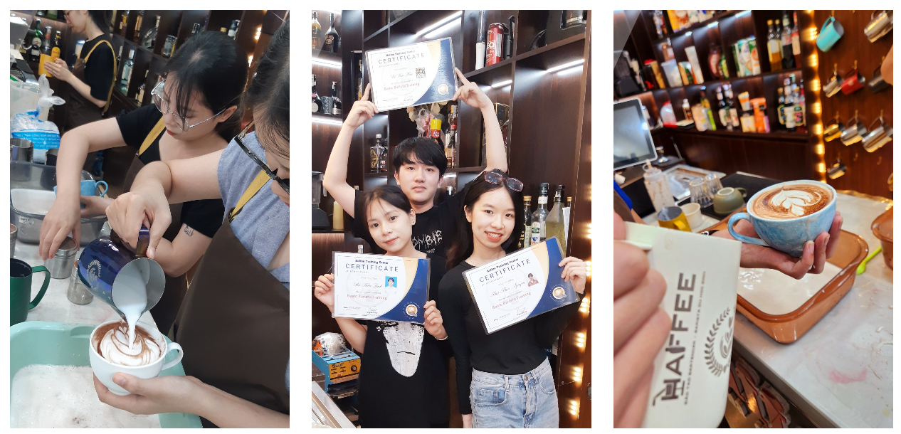 Học viên hào hứng tham gai học Latte Art tại Haffee