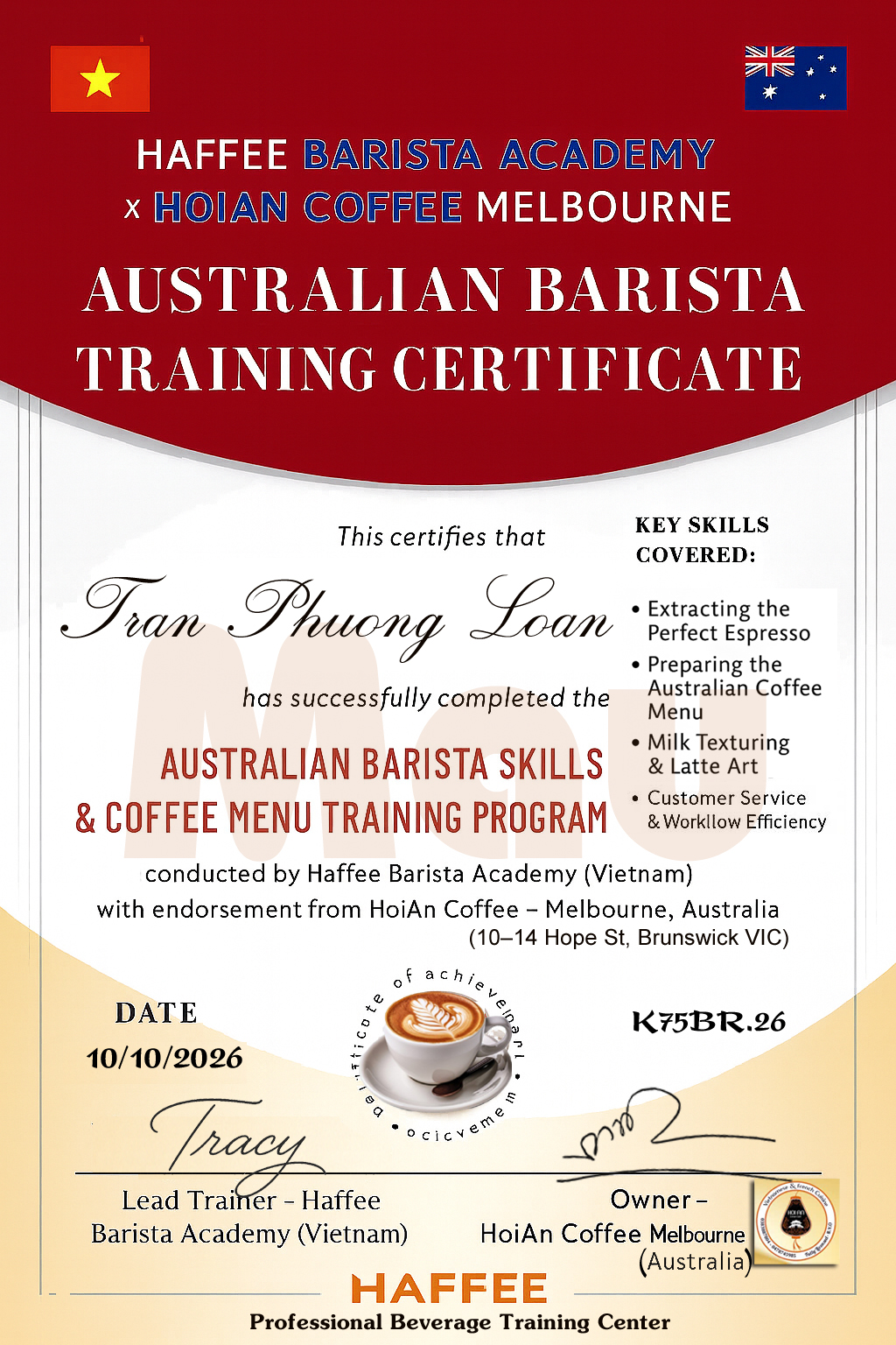 Haffee chuyên Đào tạo & cấp chứng chỉ Barista theo định hướng tiêu chuẩn Úc