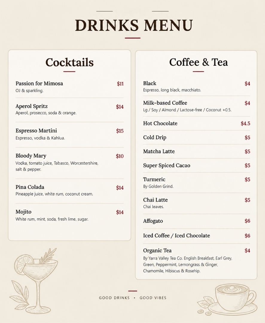 menu quan ca phe uc