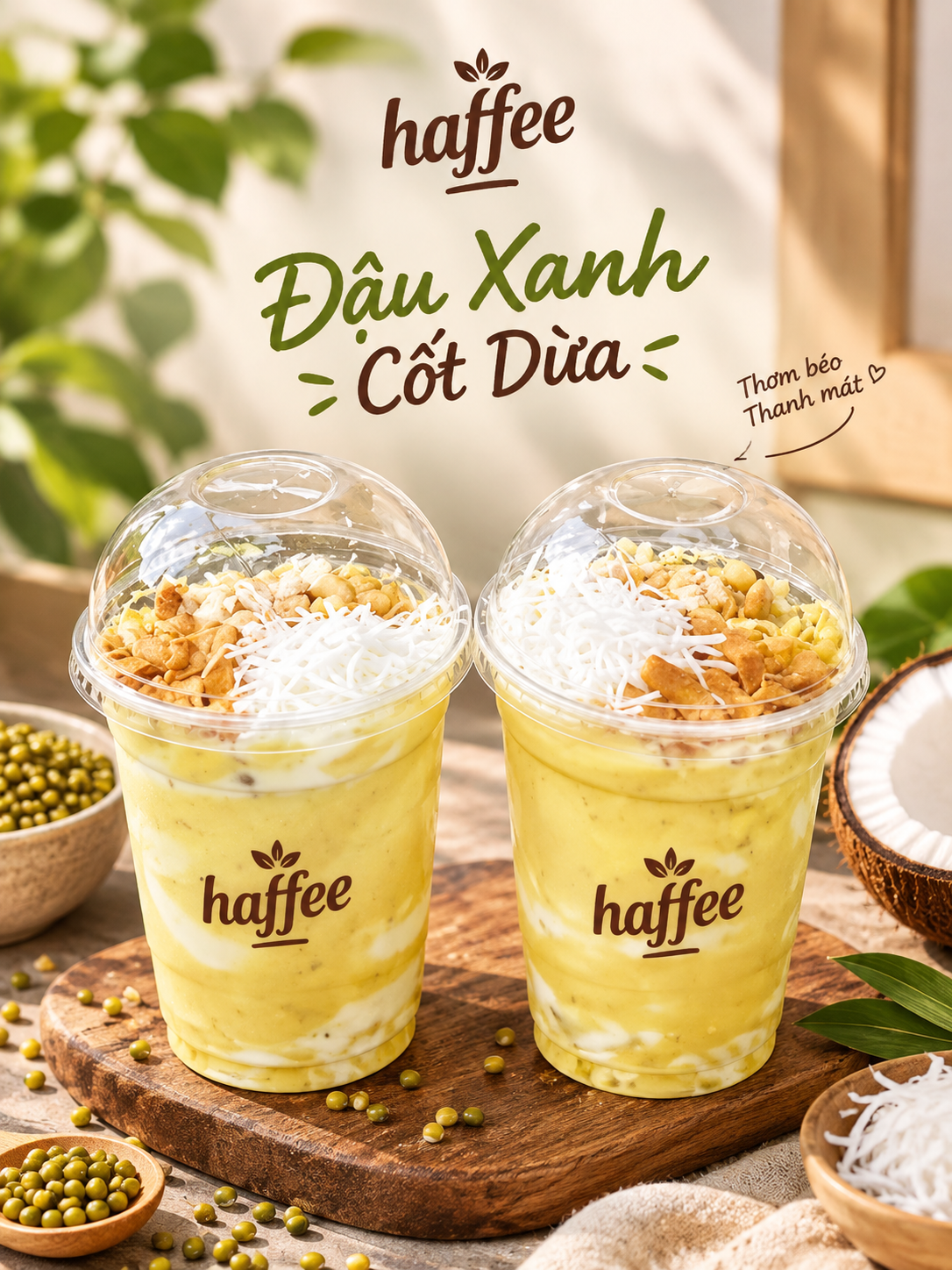 Đậu Xanh Cốt Dừa kết hợp vị đậu xanh bùi béo với cốt dừa thơm ngậy, tạo nên hương vị hấp dẫn