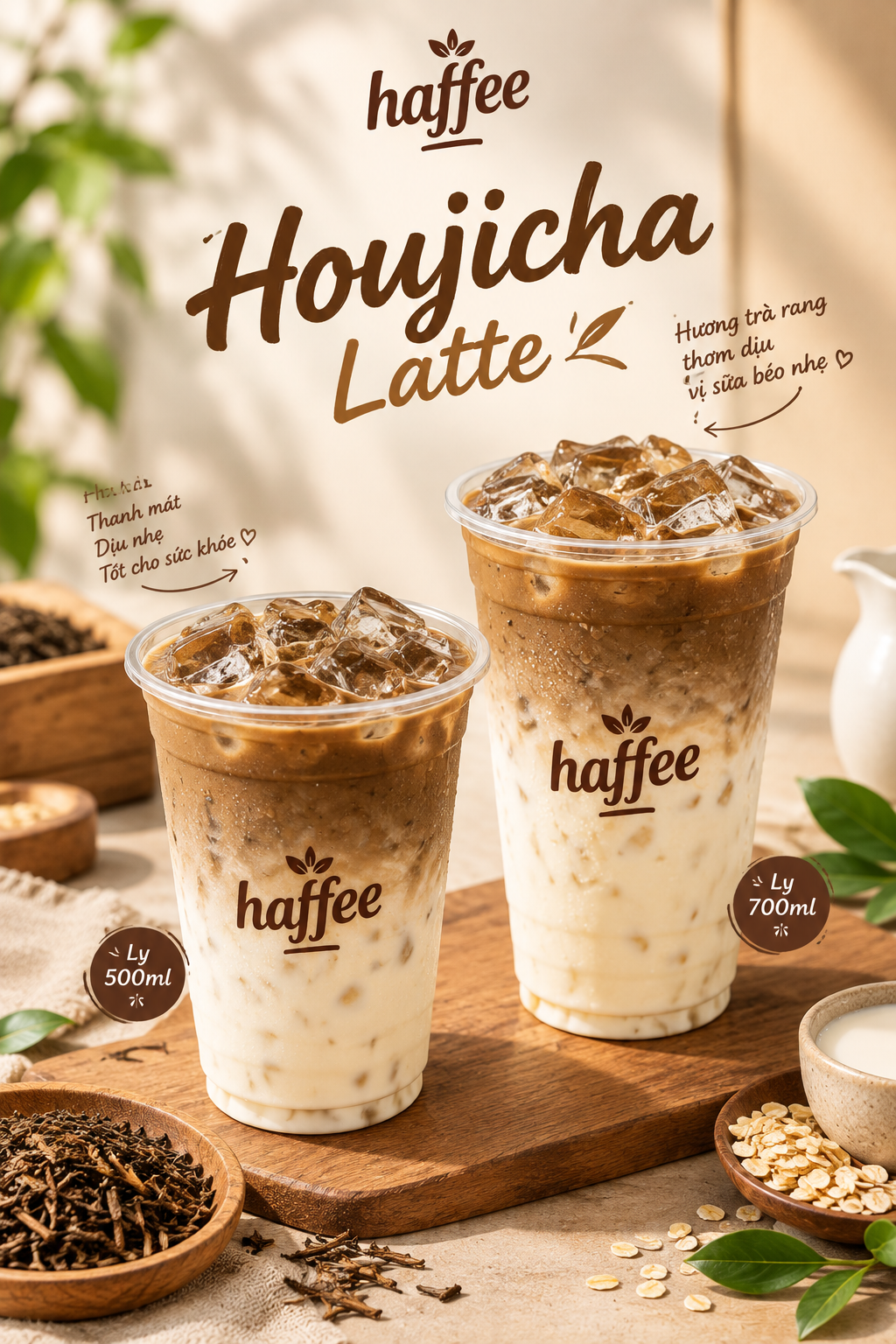 Houjicha Latte hòa quyện trà rang Nhật Bản với sữa tươi, mang đến hương vị thơm dịu, tinh tế